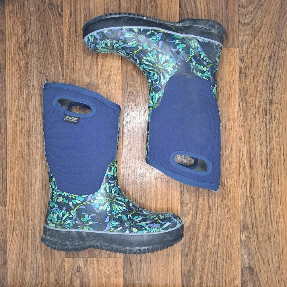 BOGS Girls Blue Green Floral Winter Boots Size 4